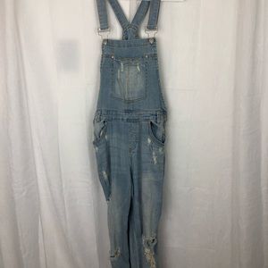 Almost Famous Light-wash Ripped Overalls